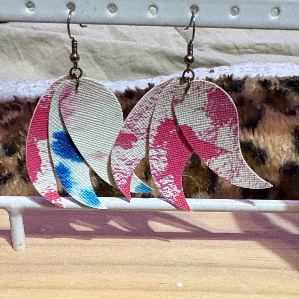 Pink & Blue Abstract Petal Drop Earrings
